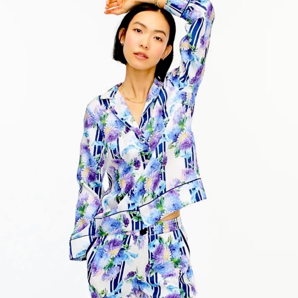 J. Crew Floral Button Down Pajama Set Retail $158 - Blue, Green & Purple